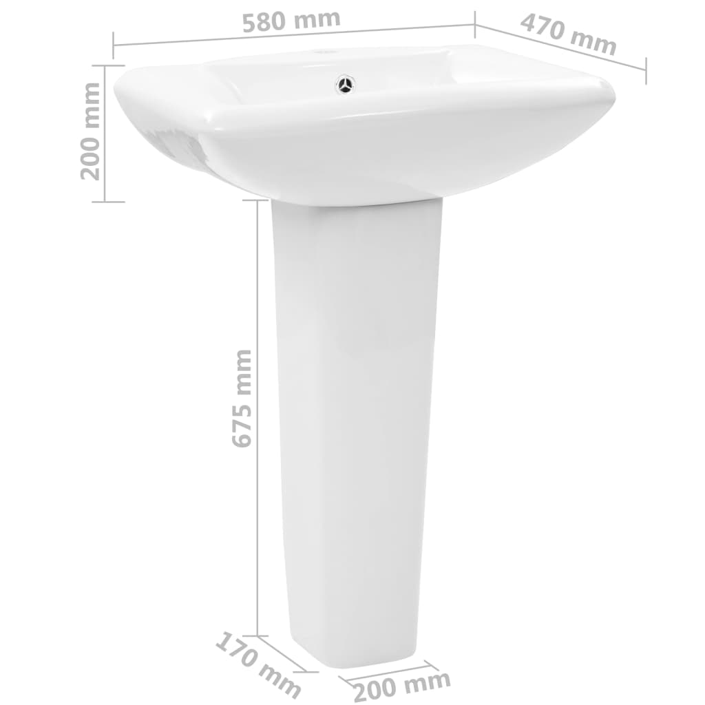 143003 vidaXL Freestanding Basin with Pedestal Ceramic White 580x470x200 mm