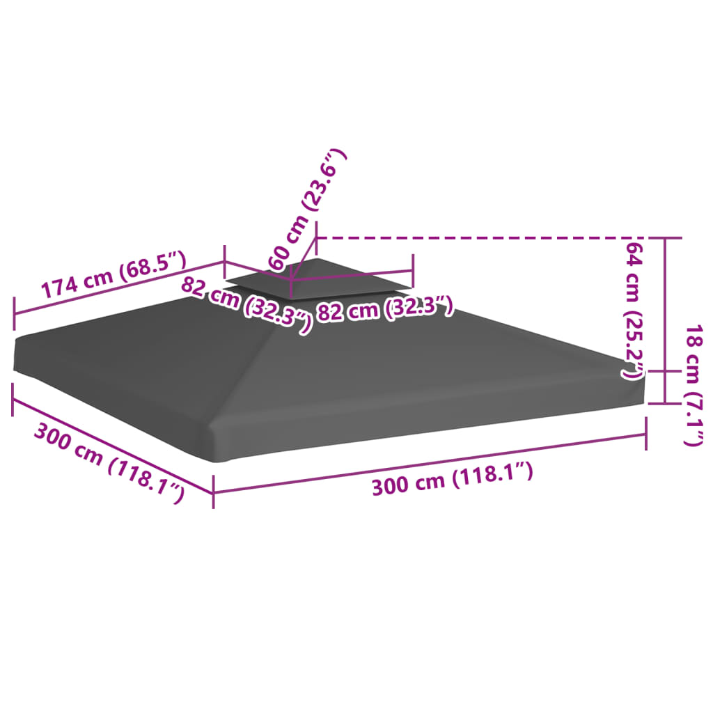 44756 vidaXL 2-Tier Gazebo Top Cover 310 g/m² 3x3 m Taupe