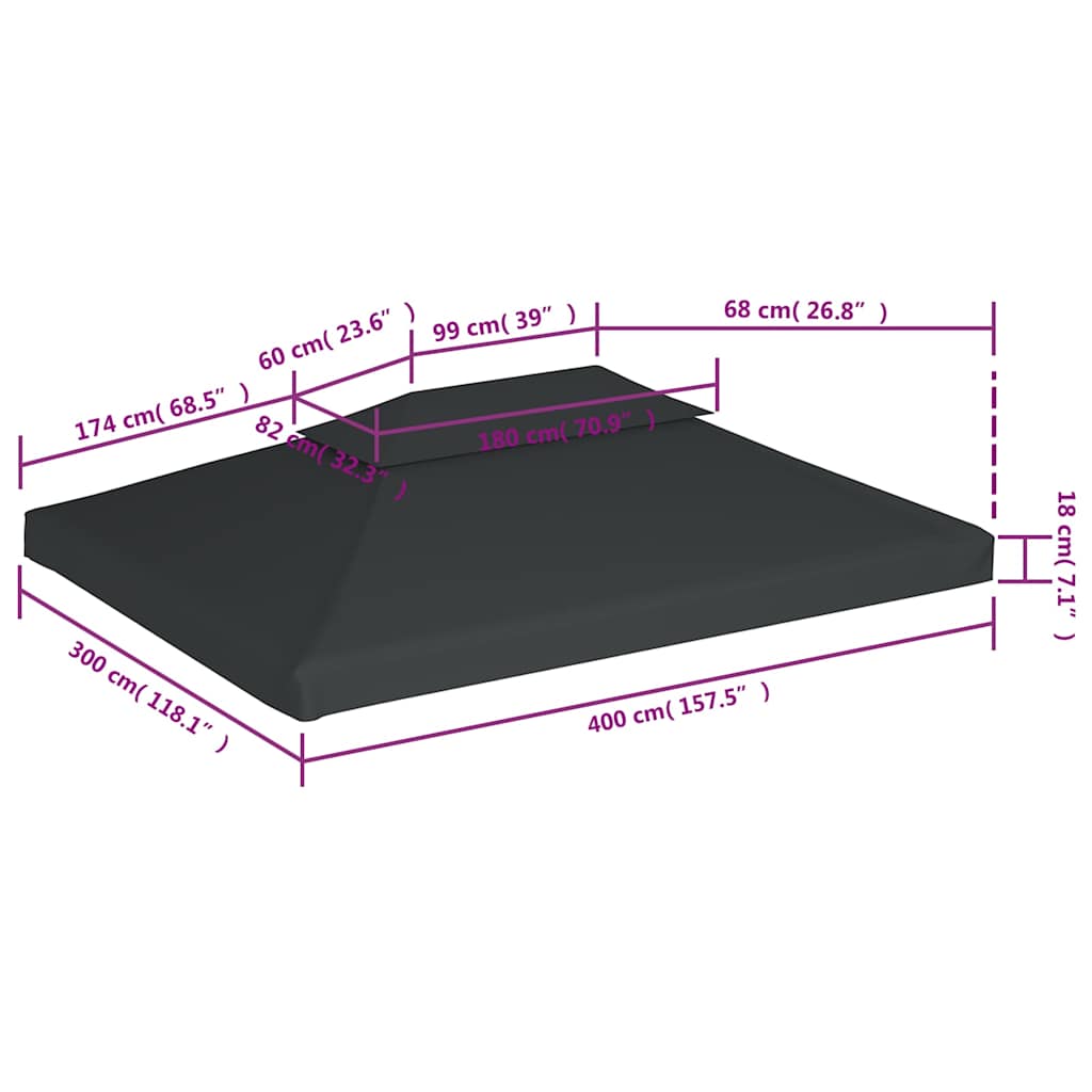 44758 vidaXL 2-Tier Gazebo Top Cover 310 g/m² 4x3 m Anthracite
