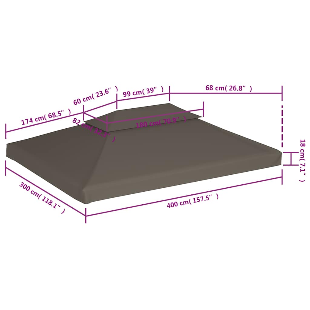 44760 vidaXL 2-Tier Gazebo Top Cover 310 g/m² 4x3 m Taupe