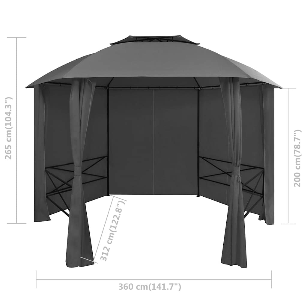 44766 vidaXL Garden Marquee Pavilion Tent with Curtains Hexagonal 360x265 cm