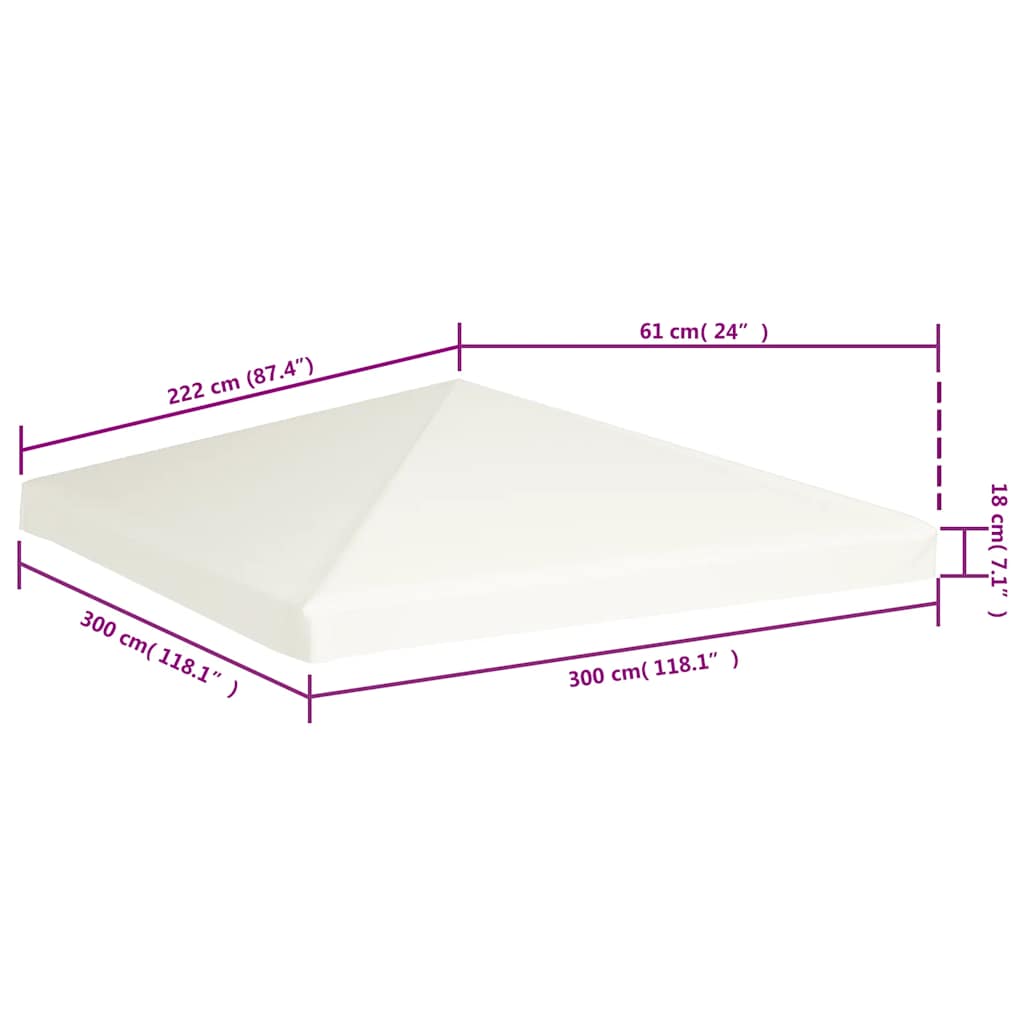44777 vidaXL Gazebo Top Cover 310 g/m² 3x3 m Cream White