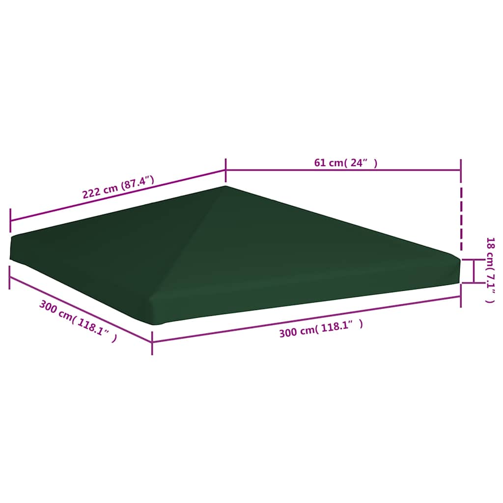 44779 vidaXL Gazebo Top Cover 310 g/m² 3x3 m Green