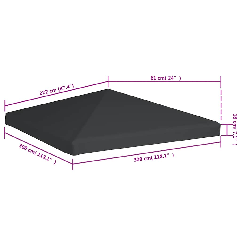 44781 vidaXL Gazebo Top Cover 310 g/m² 3x3 m Grey