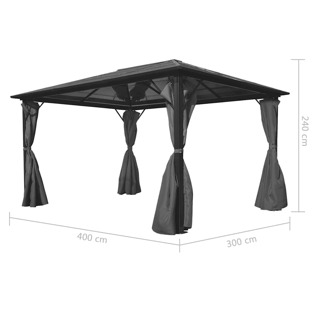 44890 vidaXL Gazebo with Curtain Anthracite Aluminium 400x300 cm