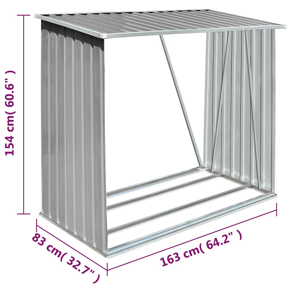 Garden Log Storage Shed Galvanised Steel 163x83x154 cm Grey