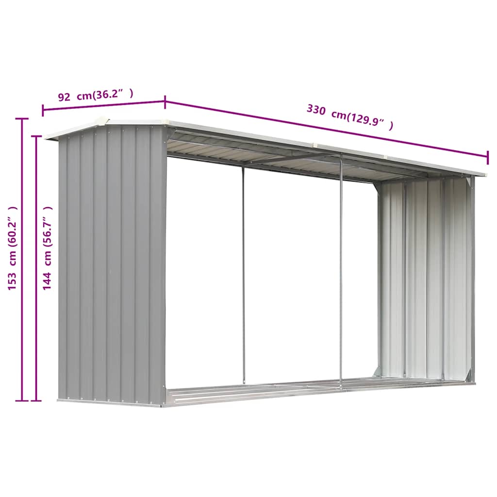 44860 vidaXL Garden Log Storage Shed Galvanised Steel 330x92x153 cm Grey