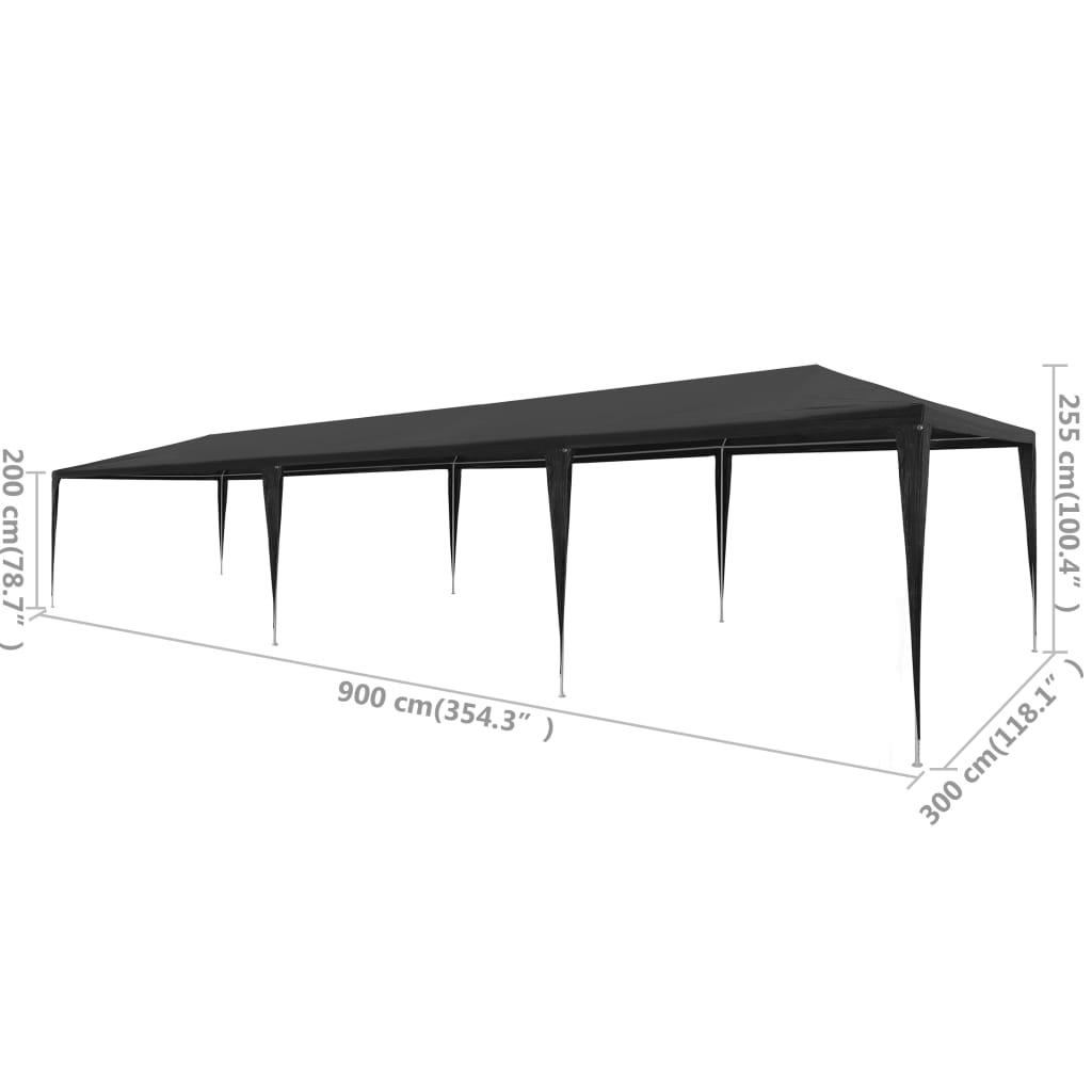 45089 vidaXL Party Tent 3x9 m PE Anthracite