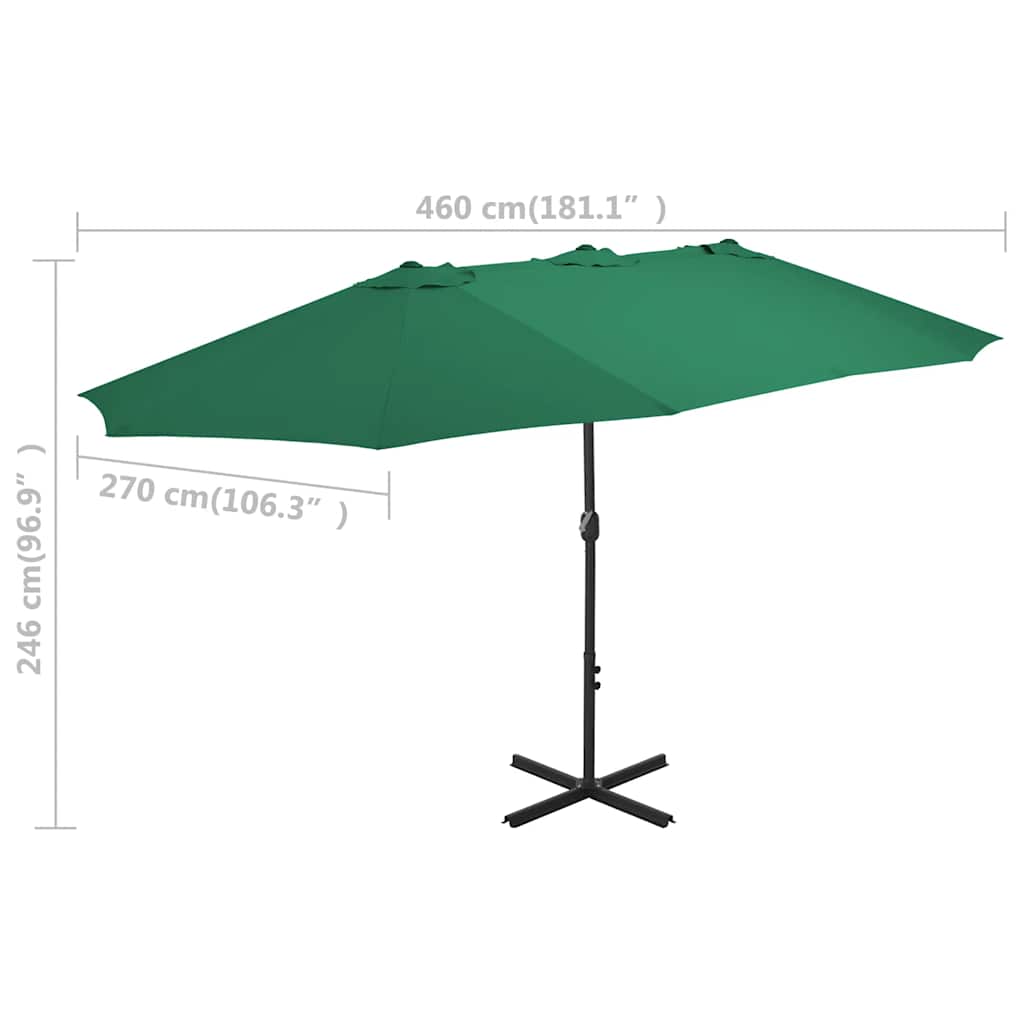 44867 vidaXL Outdoor Parasol with Aluminium Pole 460x270 cm Green