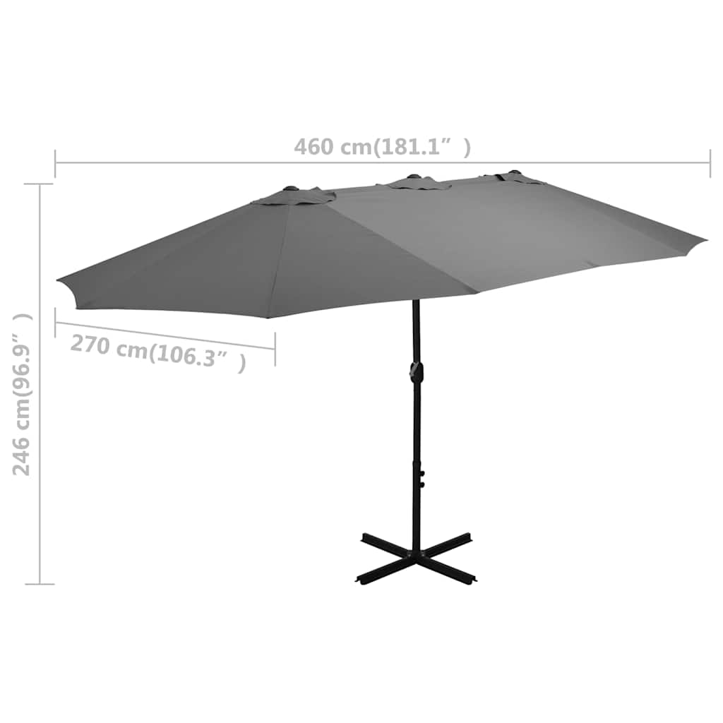 44869 vidaXL Outdoor Parasol with Aluminium Pole 460x270 cm Anthracite