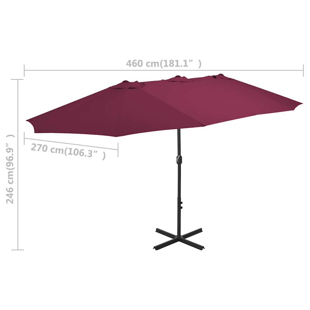 44871 vidaXL Outdoor Parasol with Aluminium Pole 460x270 cm Bordeaux Red