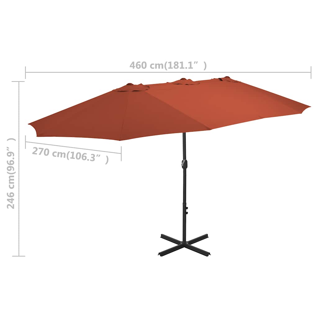 44872 vidaXL Outdoor Parasol with Aluminium Pole 460x270 cm Terracotta