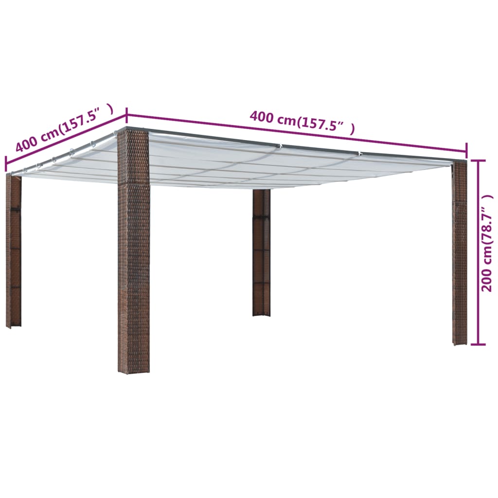 Gazebo | Brown and Cream | Powder-coated steel and PE rattan | 400x400 cm