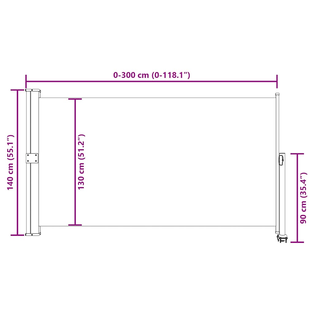 45192 vidaXL Patio Retractable Side Awning 140 x 300 cm Grey