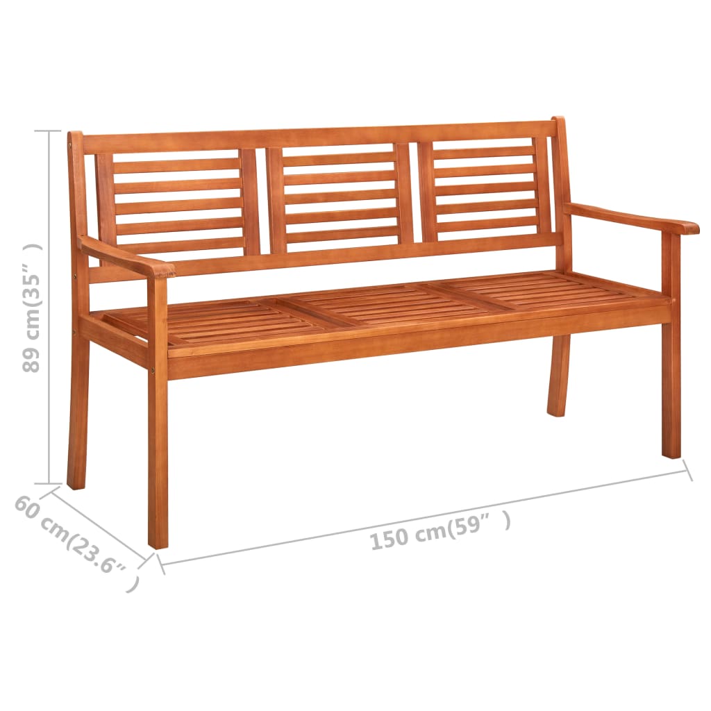 44399 vidaXL 3-Seater Garden Bench 150 cm Solid Eucalyptus Wood