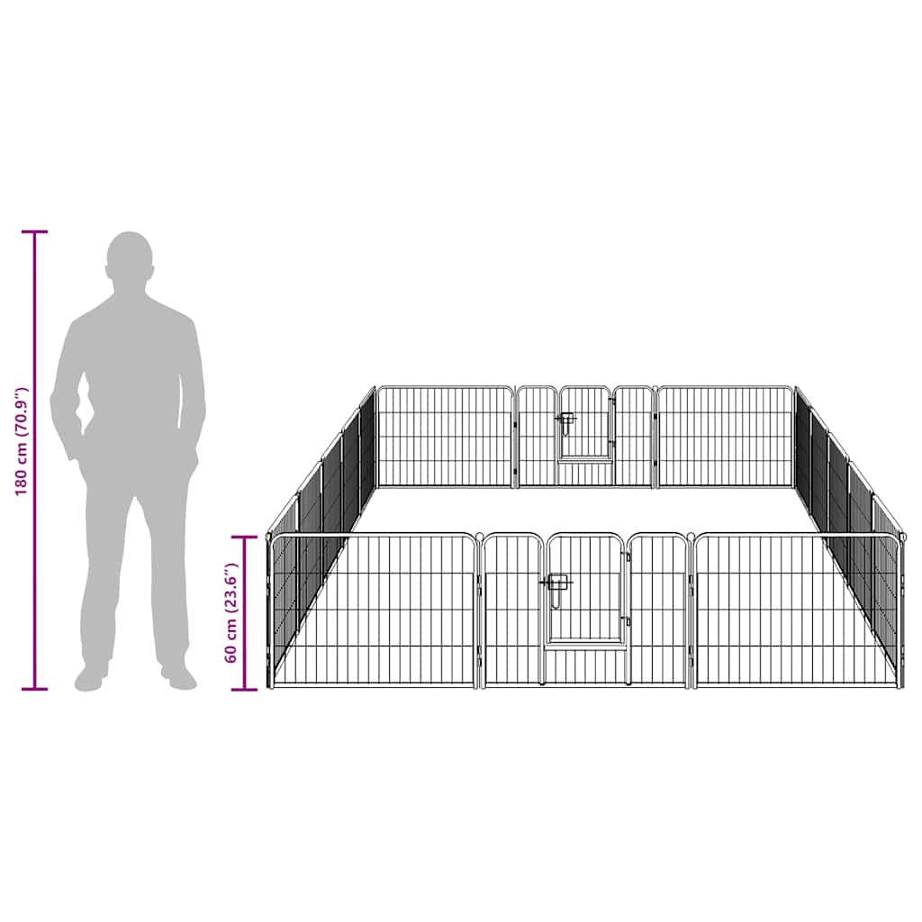 Dog Playpen 16 Panels Steel 60x80 cm Black