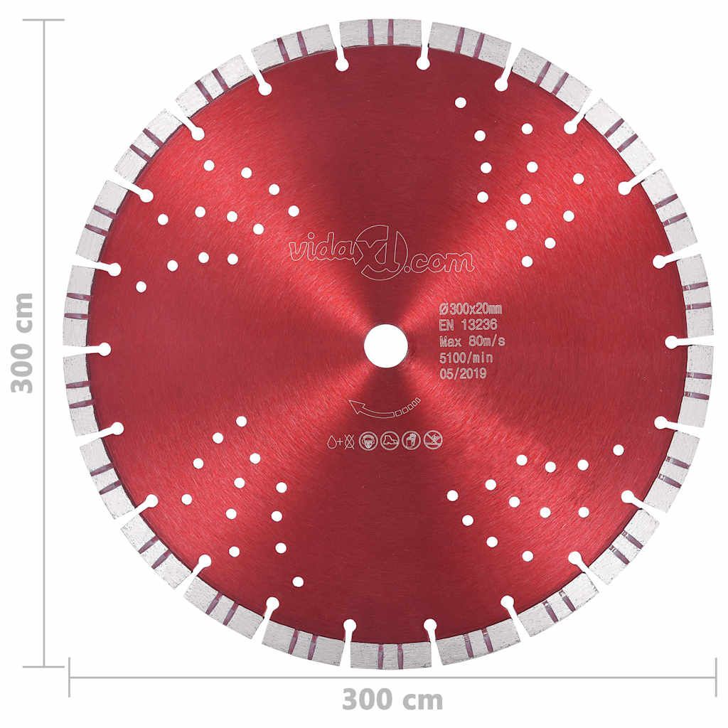 143231 vidaXL Diamond Cutting Disc with Turbo and Holes Steel 300 mm