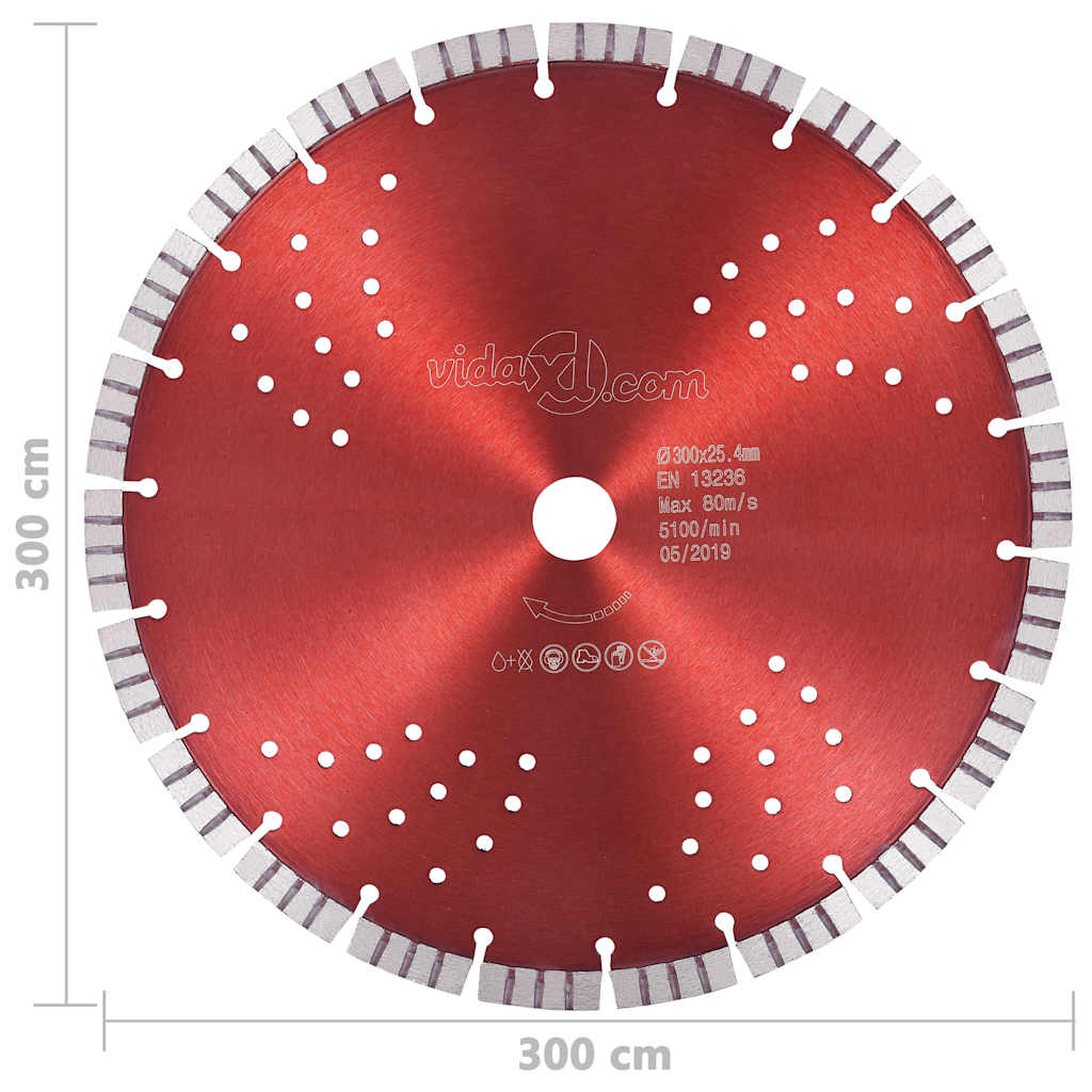 143233 vidaXL Diamond Cutting Disc with Turbo and Holes Steel 300 mm
