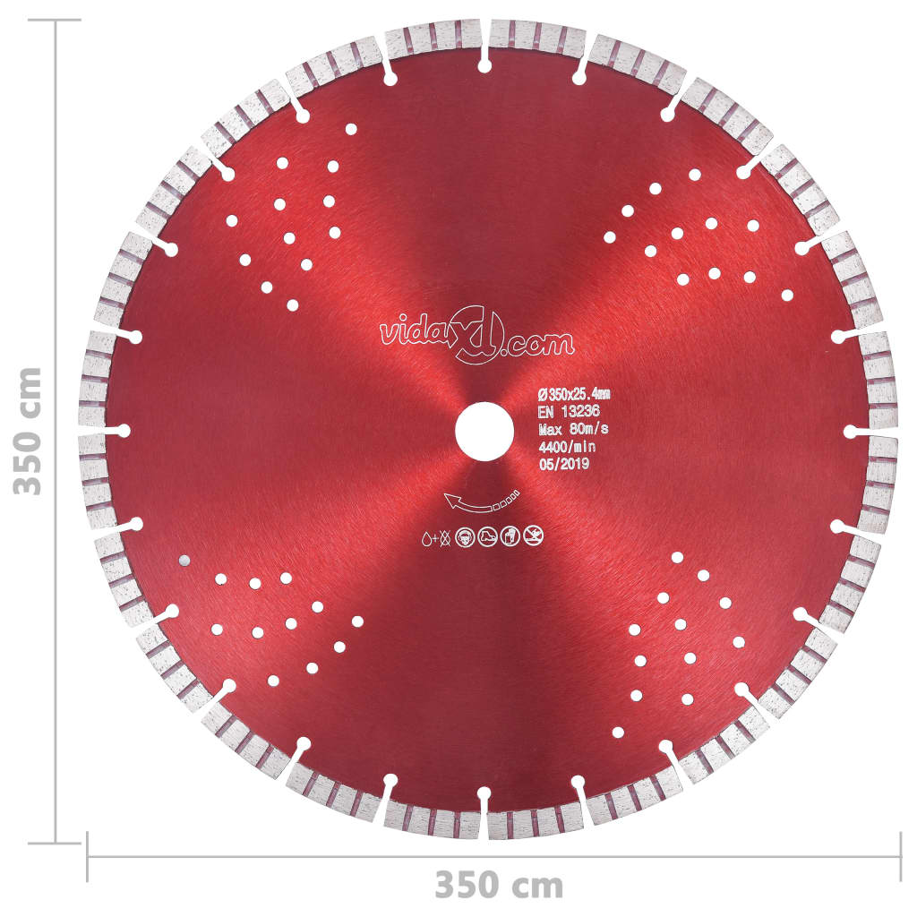 143236 vidaXL Diamond Cutting Disc with Turbo and Holes Steel 350 mm