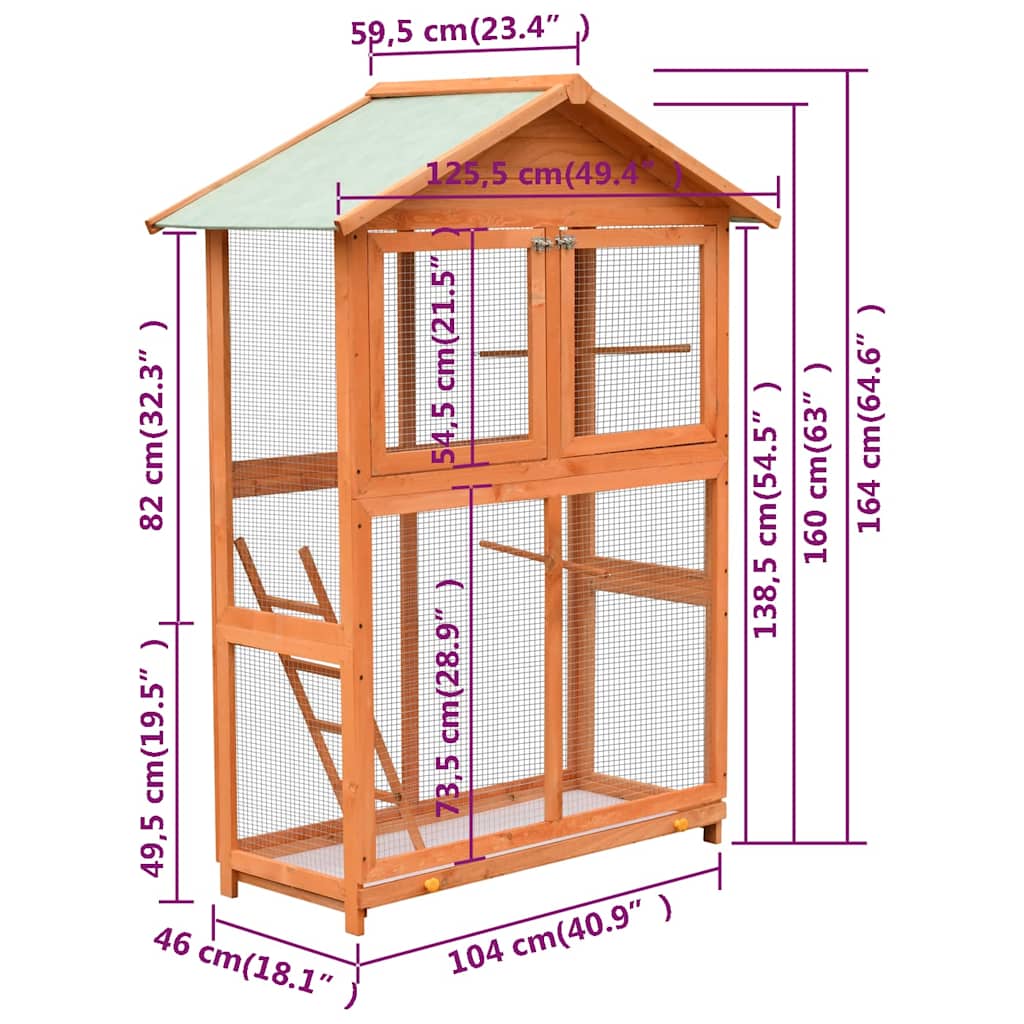 170638 vidaXL Bird Cage Solid Pine & Fir Wood 125,5x59,5x164 cm