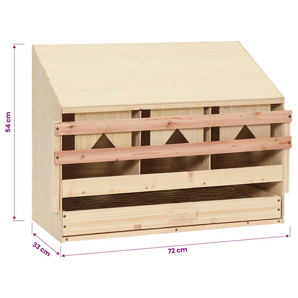 170653 vidaXL Chicken Laying Nest 3 Compartments 72x33x54 cm Solid Pine Wood