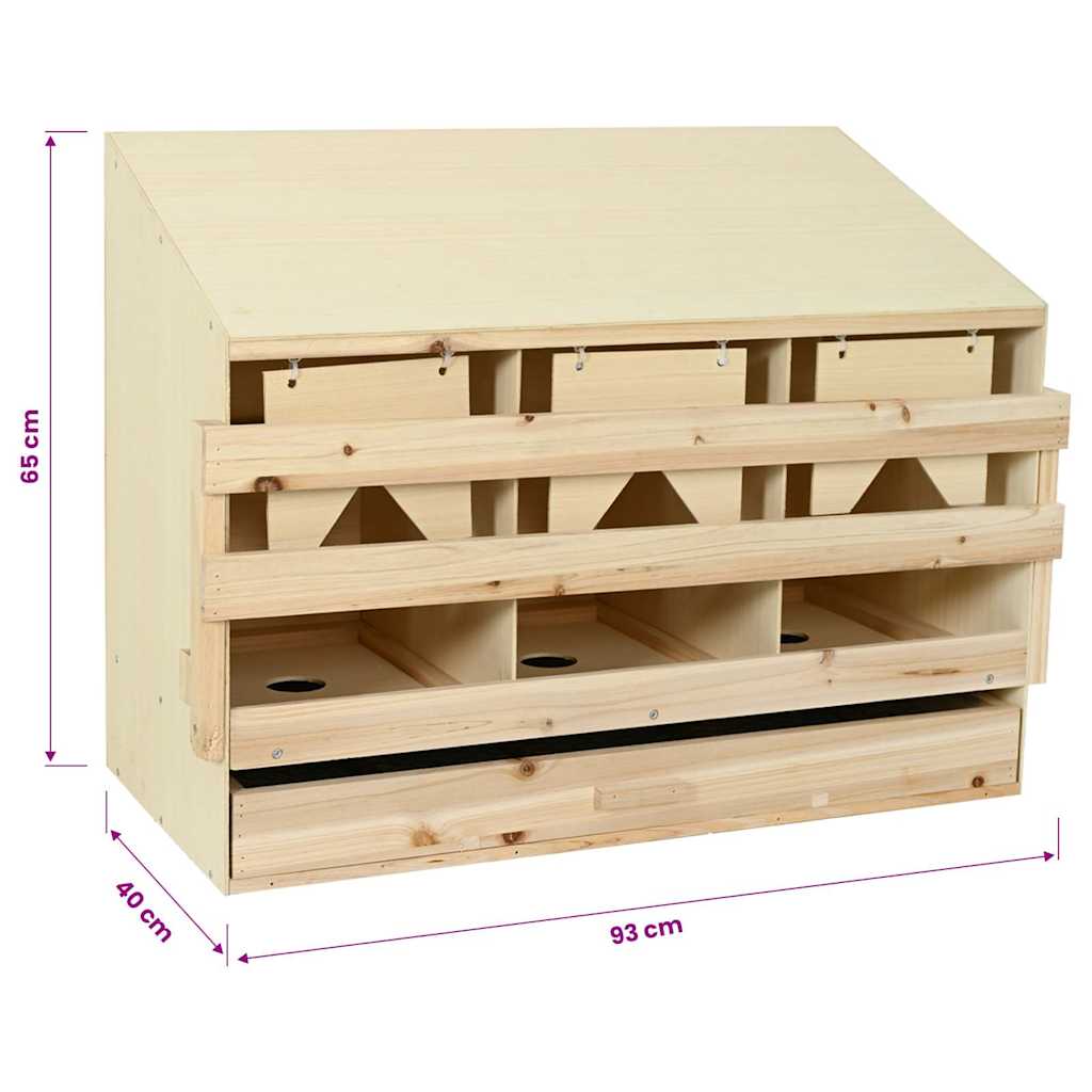 170655 vidaXL Chicken Laying Nest 3 Compartments 93x40x65 cm Solid Pine Wood