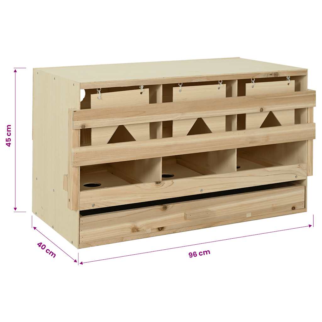 170656 vidaXL Chicken Laying Nest 3 Compartments 96x40x45 cm Solid Pine Wood