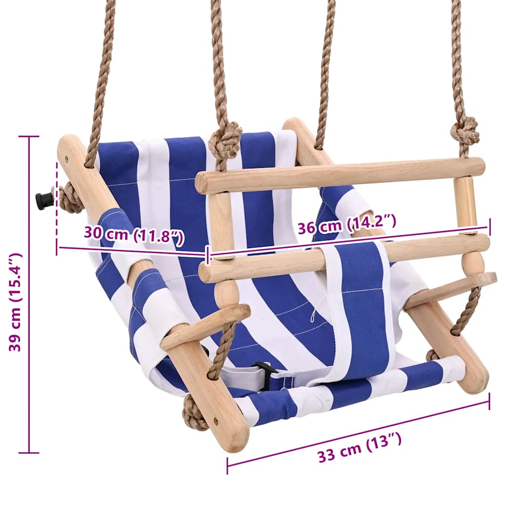 91801 vidaXL Baby Swing with Safety Belt Cotton Wood Blue