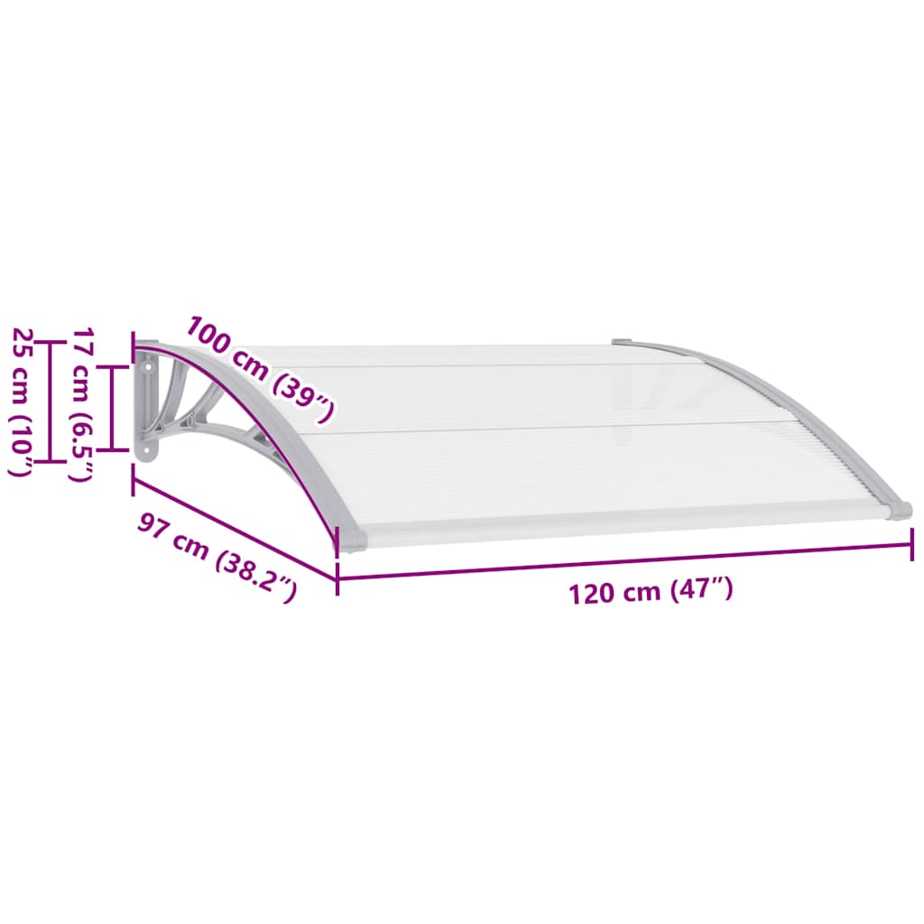 45628 vidaXL Door Canopy Grey 120x100 cm PC
