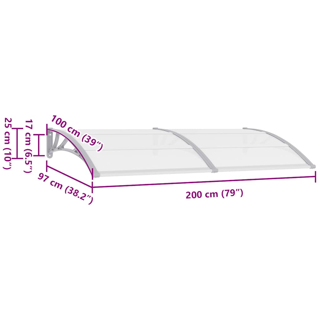 Door Canopy Grey 200x100 cm PC