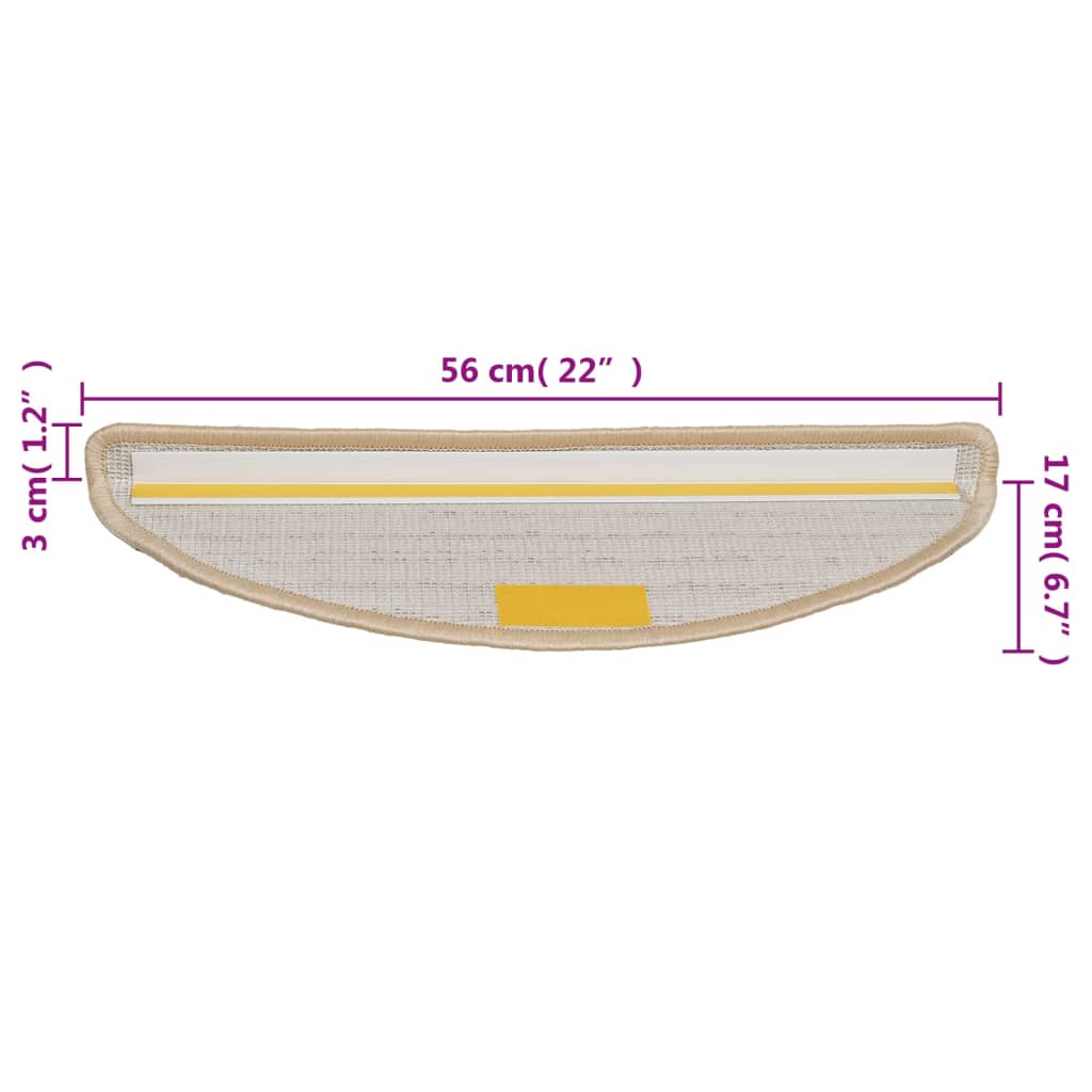 Stair Mats 15 pcs 56x17x3 cm Cream Half Round