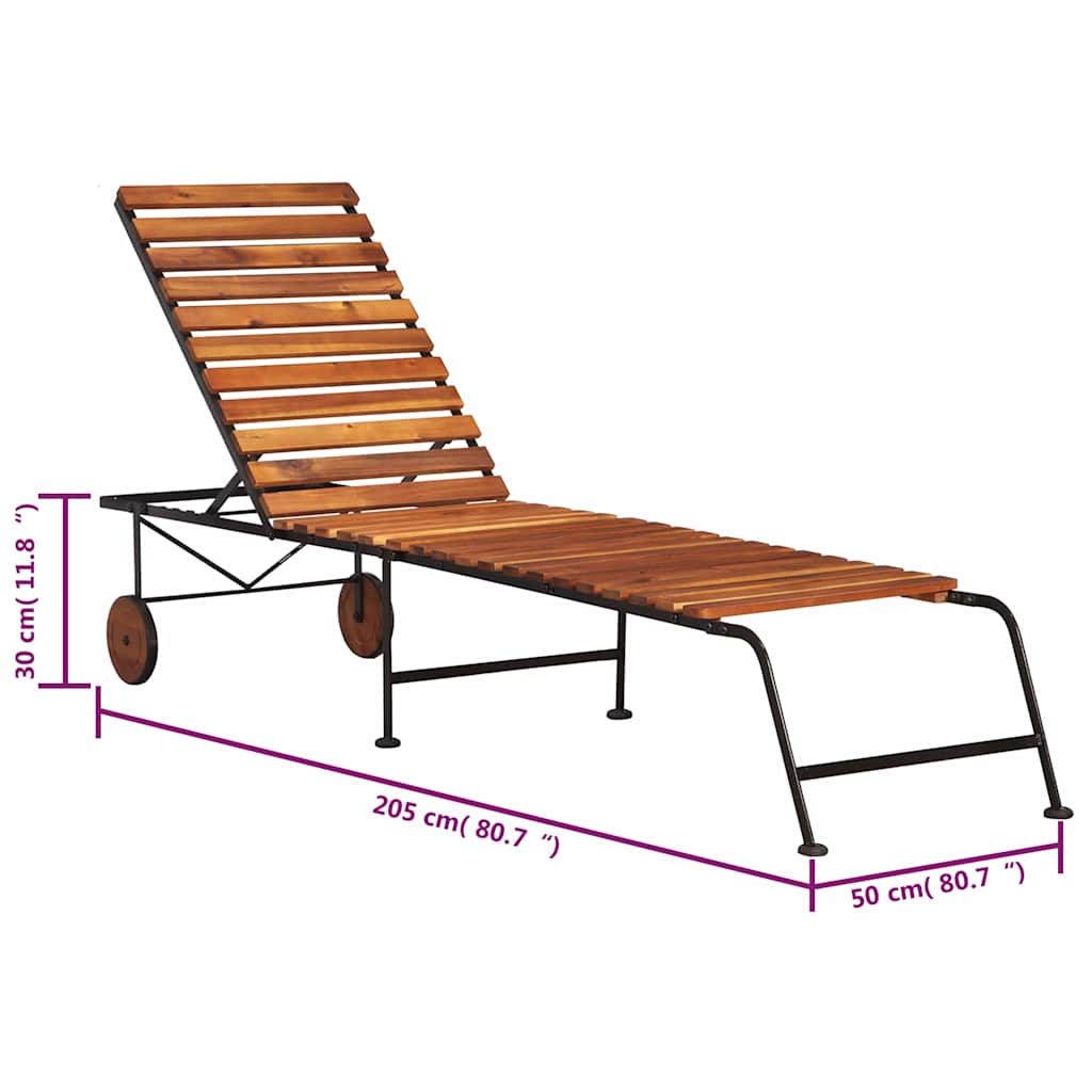 44394 vidaXL Sun Lounger with Steel Legs Solid Acacia Wood