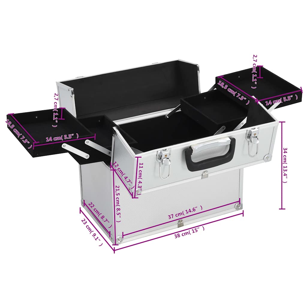 Make-up Case 38x23x34 cm Silver Aluminium