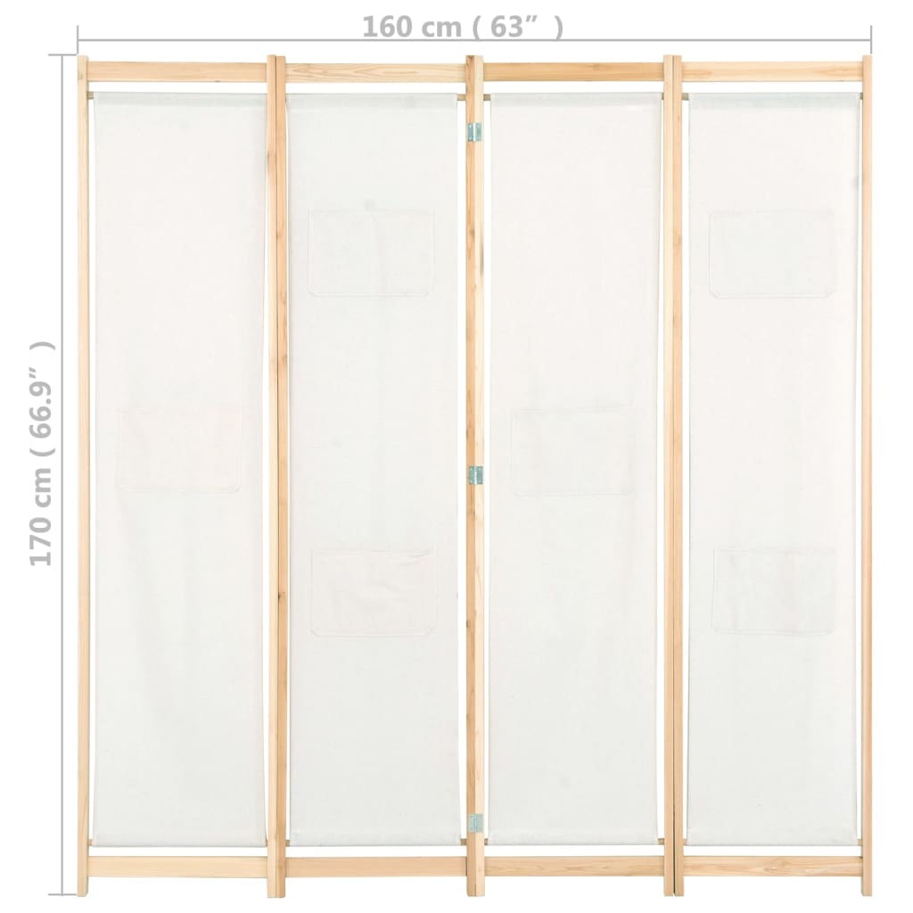248173 vidaXL 4-Panel Room Divider Cream 160x170x4 cm Fabric