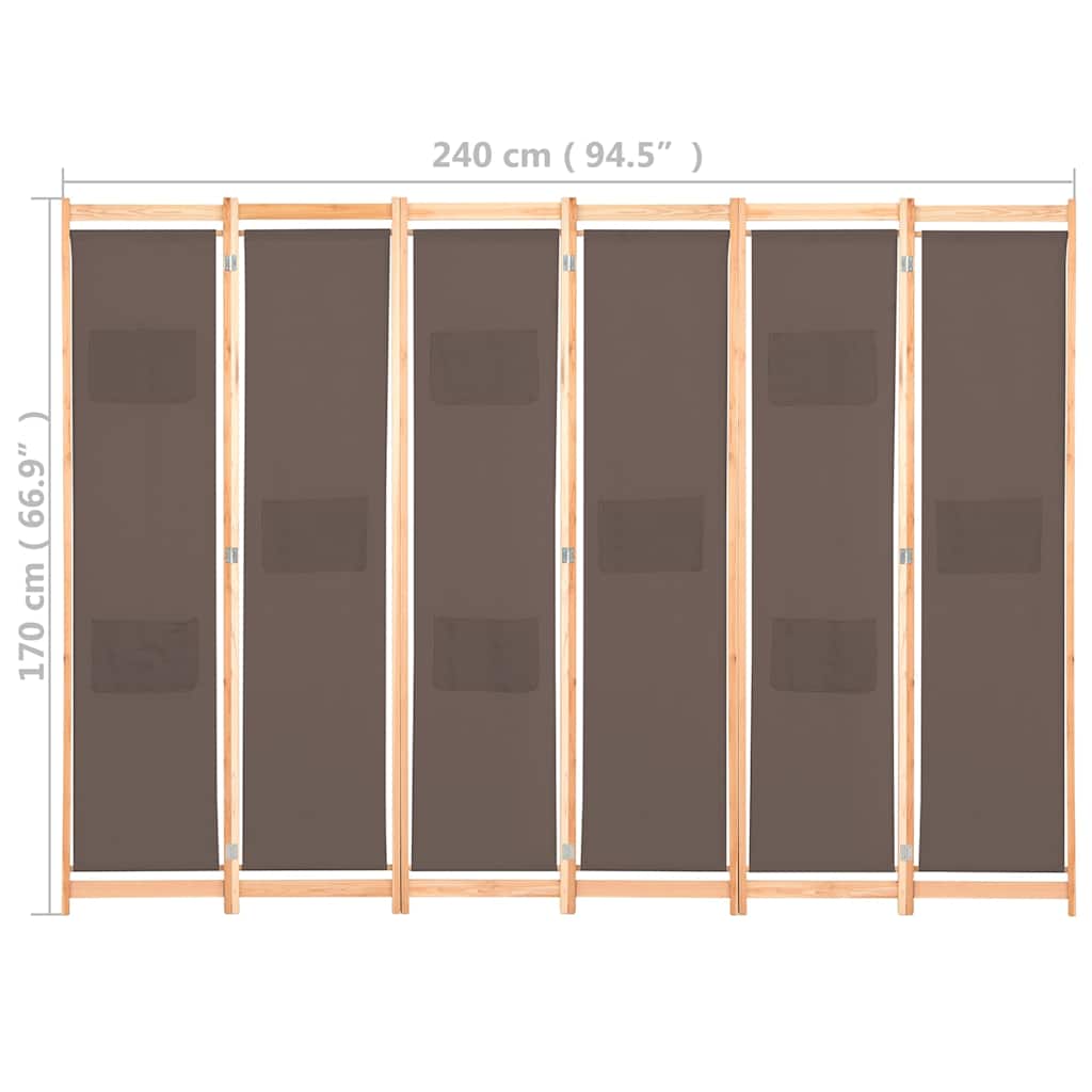 248182 vidaXL 6-Panel Room Divider Brown 240x170x4 cm Fabric