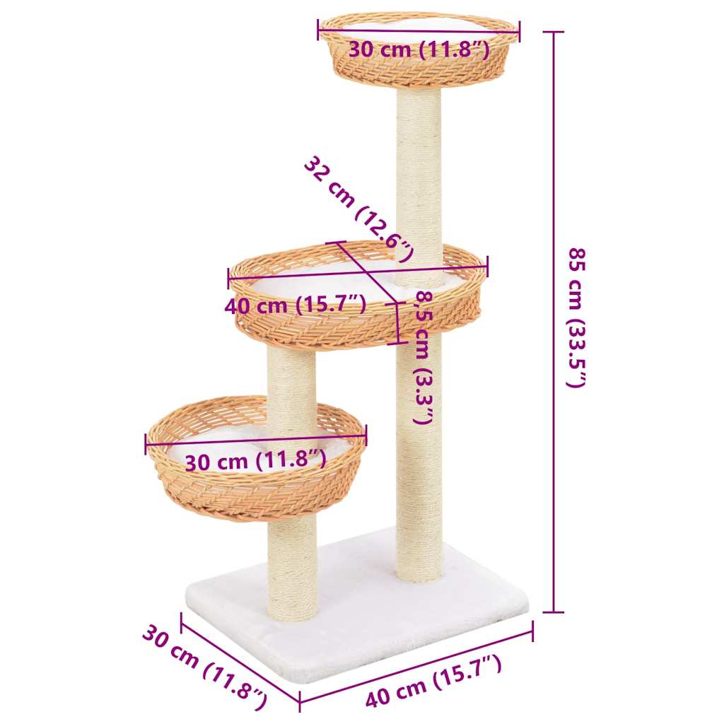 170727 vidaXL Cat Tree with Sisal Scratching Post Natural Willow Wood