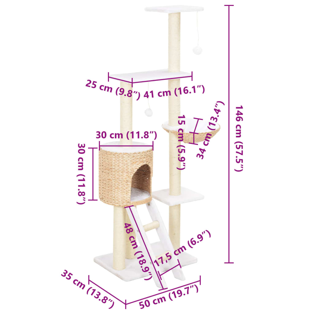 170737 vidaXL Cat Tree with Sisal Scratching Post Seagrass