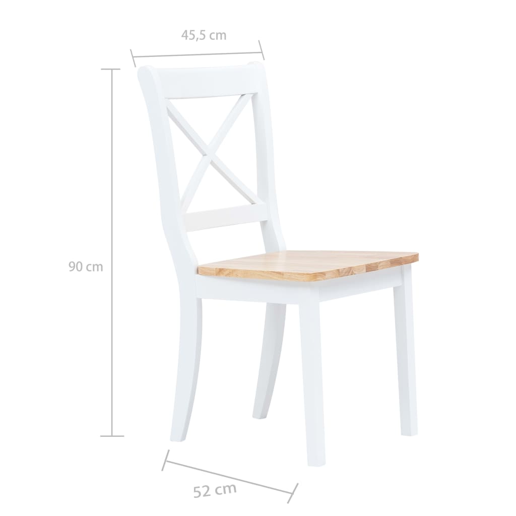 Dining Chairs 4 pcs White and Natural Solid Rubber Wood