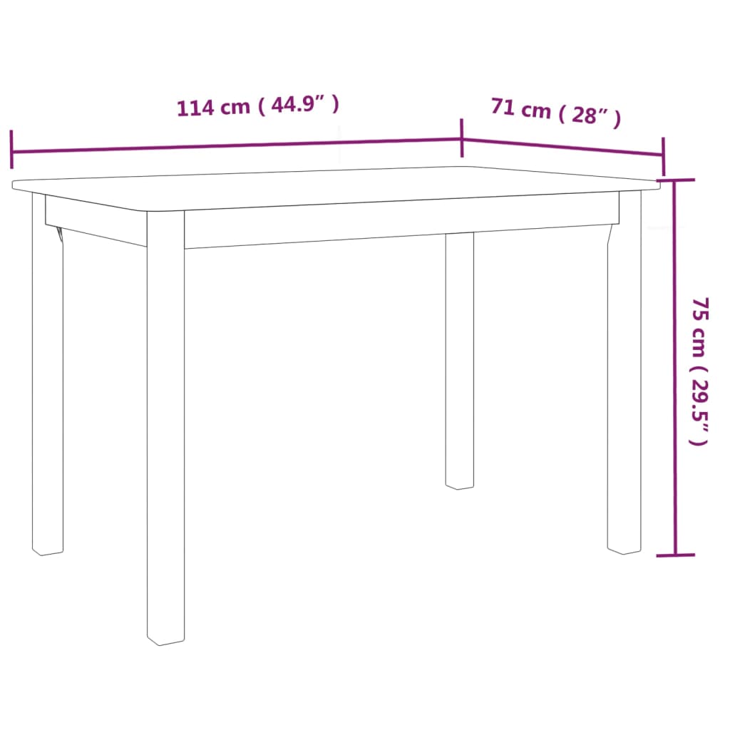 247362 vidaXL Dining Table White 114x71x75 cm Solid Rubber Wood