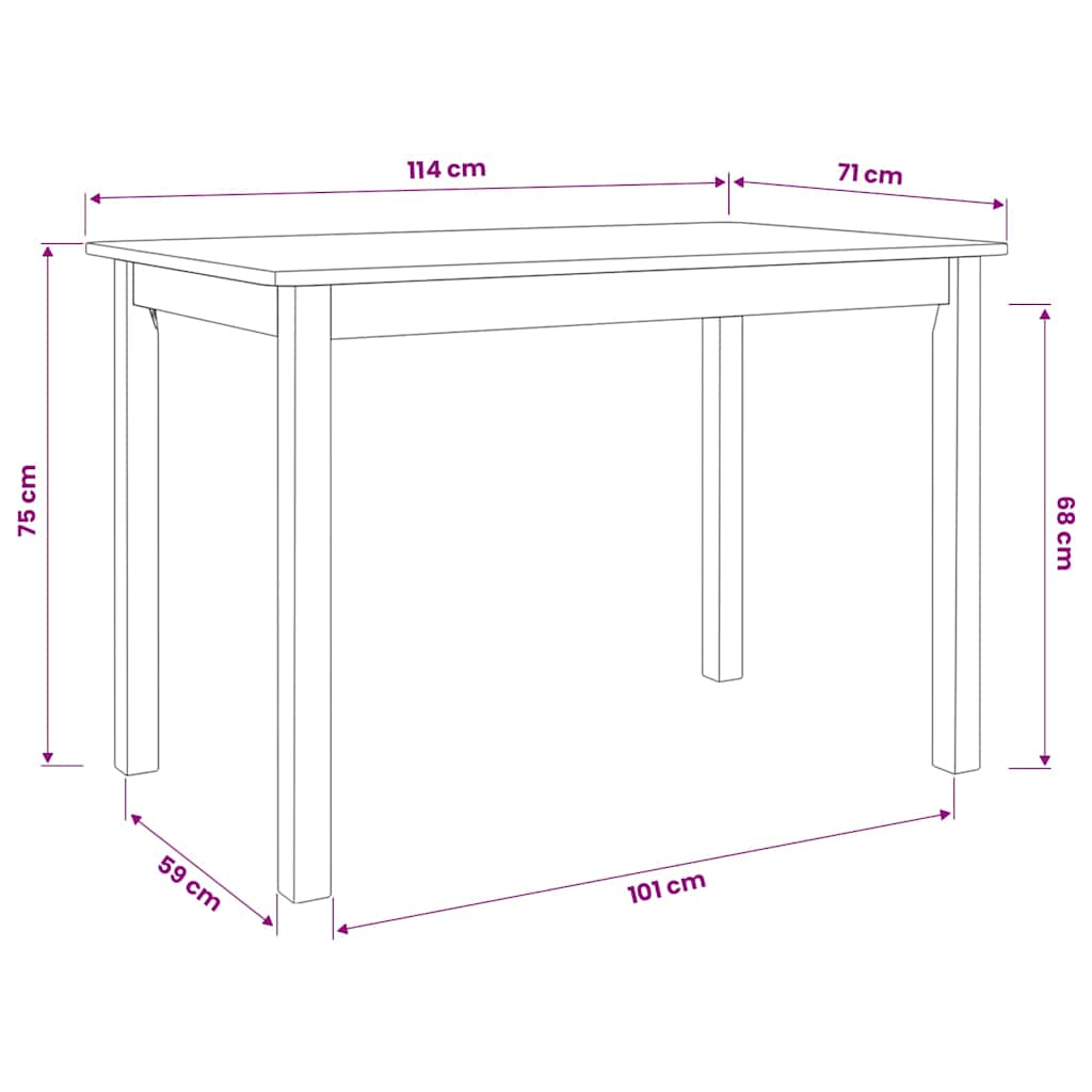 247363 vidaXL Dining Table White and Brown 114x71x75 cm Solid Rubber Wood