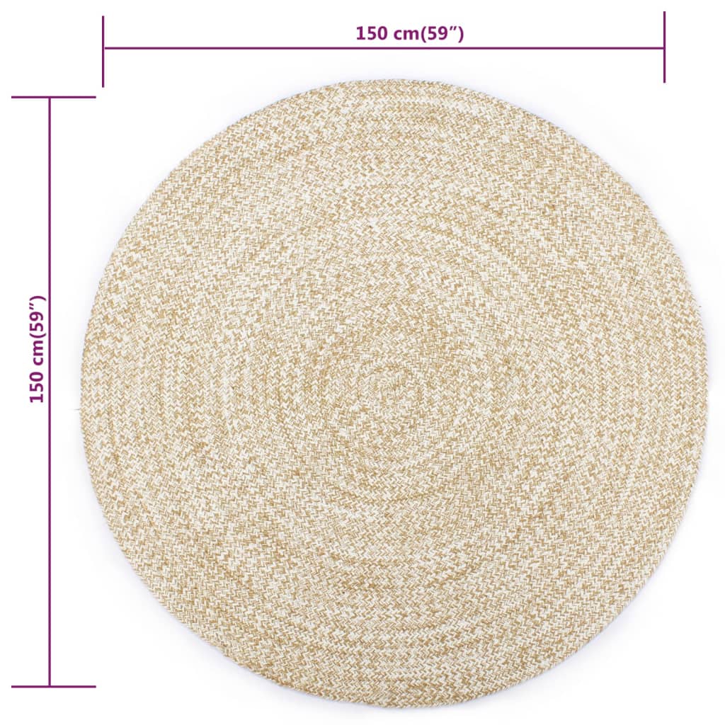 vidaXL Handmade Rug Jute White and Natural 150 cm