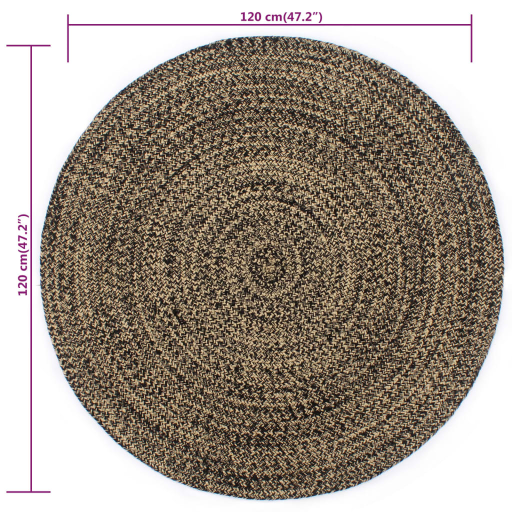 Handmade Rug Jute Black and Natural 120 cm