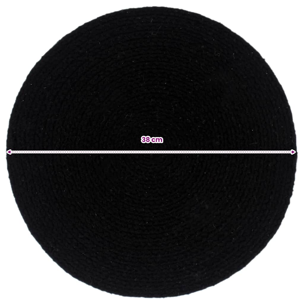 Placemats 4 pcs Plain Black 38 cm Round Cotton