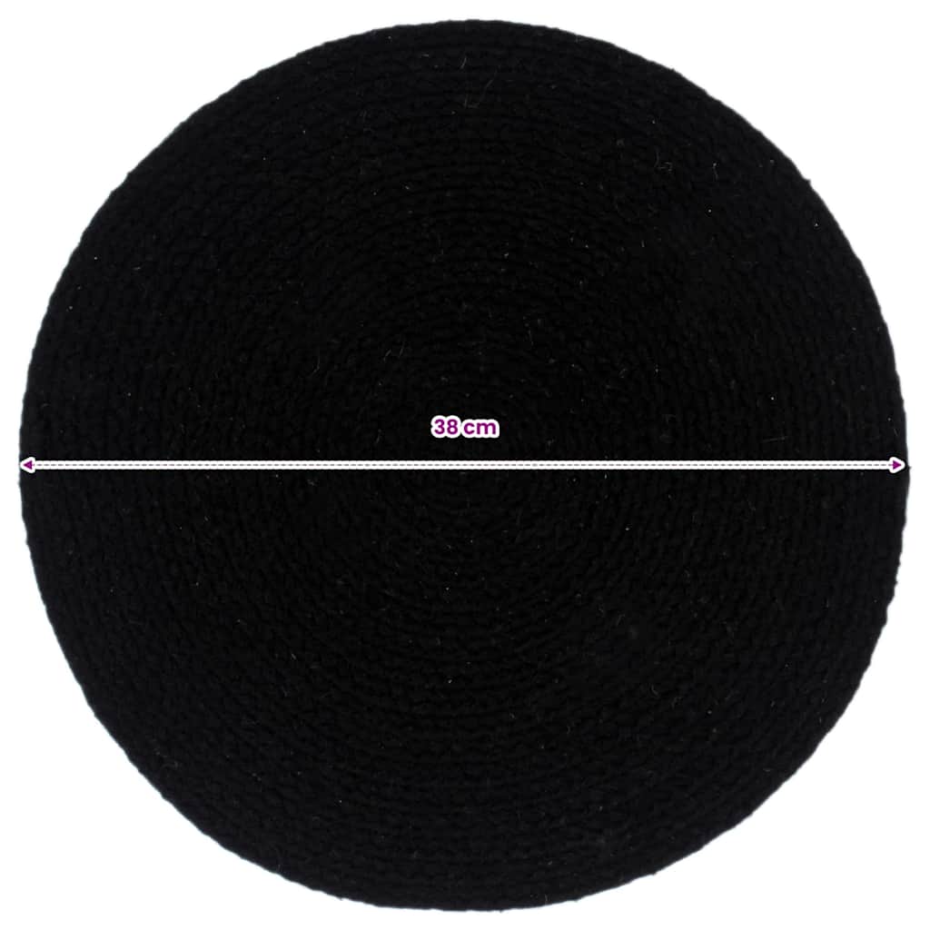 Placemats 4 pcs Plain Black 38 cm Round Cotton