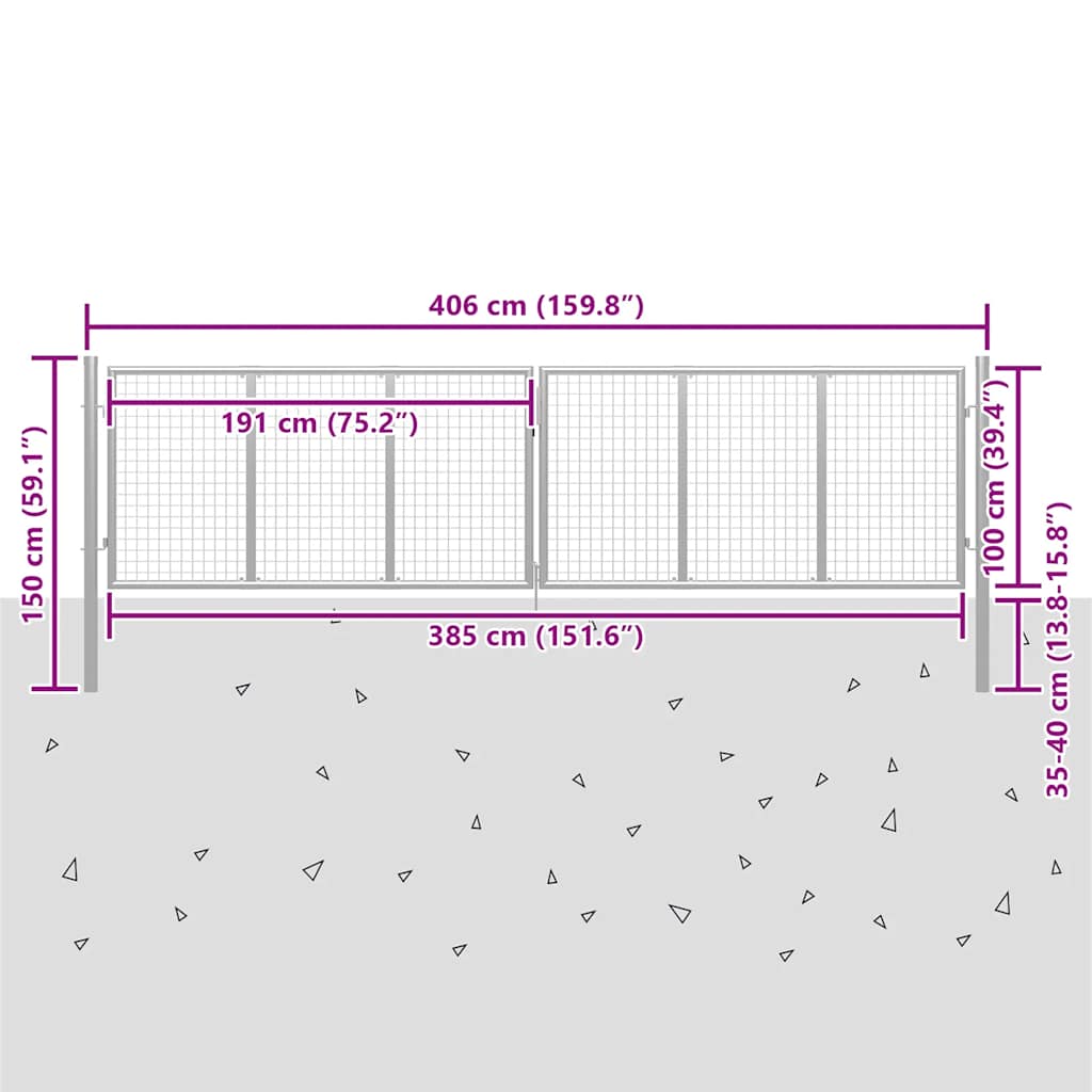Garden Gate Galvanised Steel 400x100 cm Silver