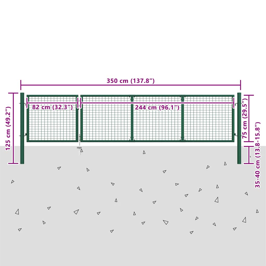 144305 vidaXL Garden Gate Steel 350x100 cm Green