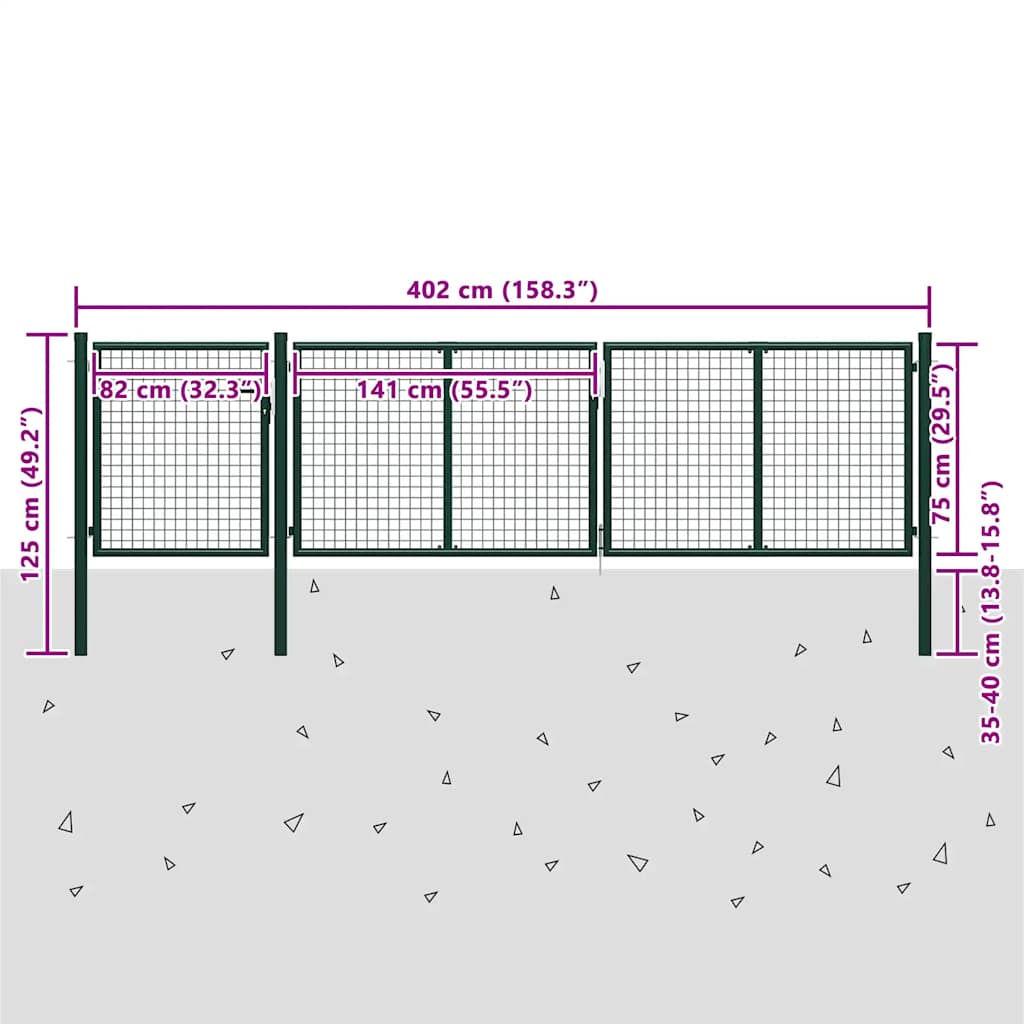 Garden Gate Steel 400x75 cm Green
