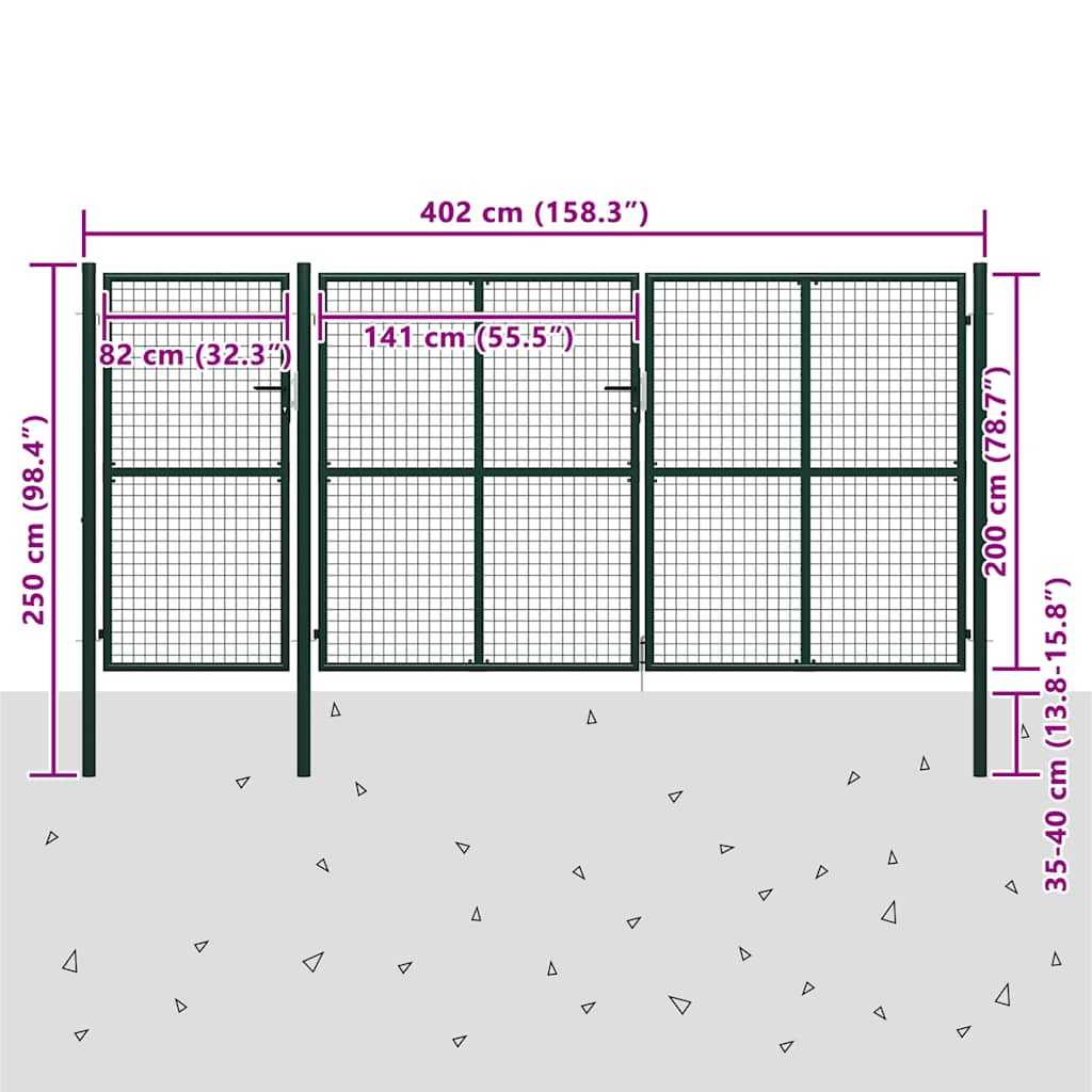 Garden Gate Steel 400x200 cm Green