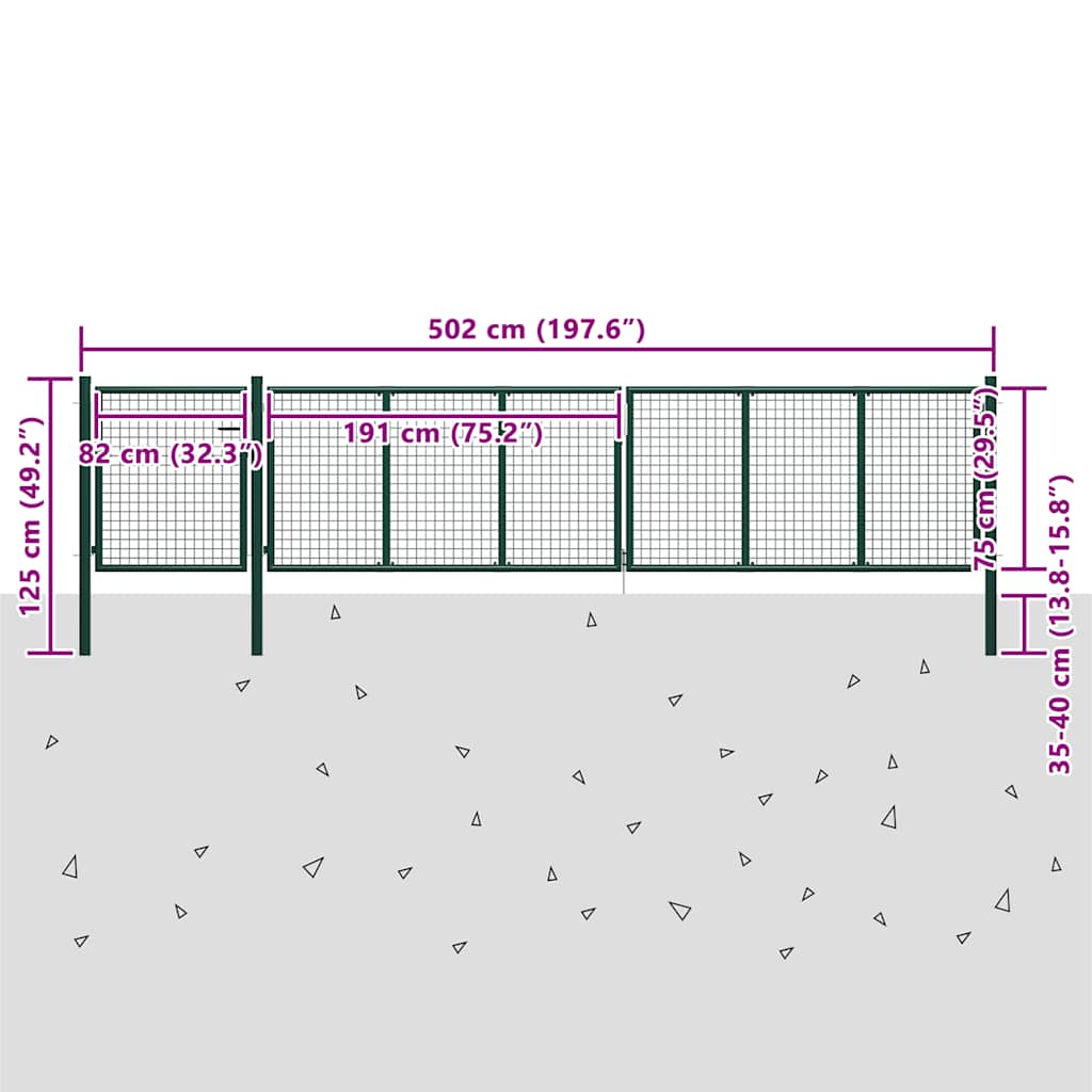 144316 vidaXL Garden Gate Steel 500x75 cm Green