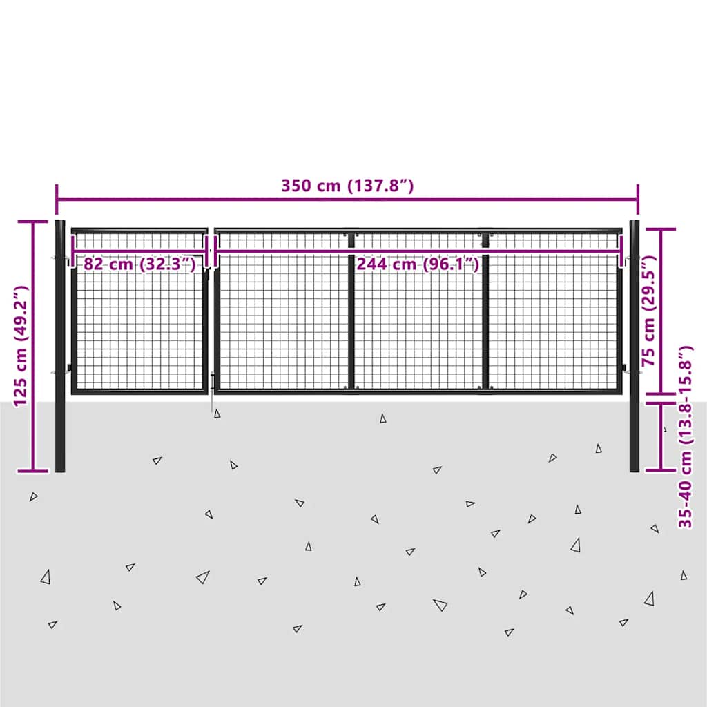 Garden Gate Steel 350x75 cm Anthracite